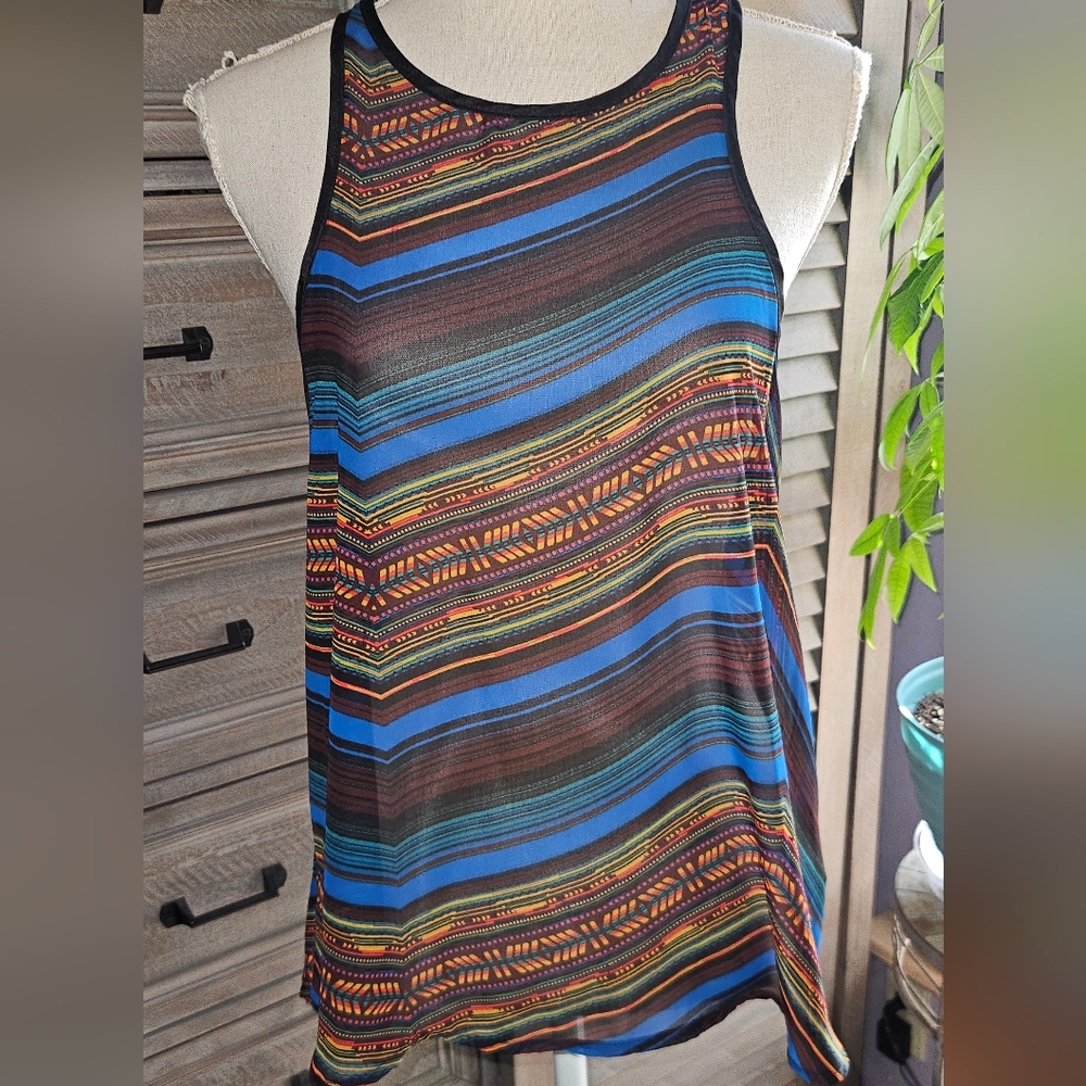 Sleeveless Shear Striped Multicolor Tank Top - Blue & Black